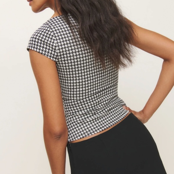NWT Reformation Isadora Knit Top - Black And White Houndstooth - Picture 2 of 7